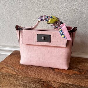 LEATHER INSIDE & OUT Pink Croc Emboss Mini 2424 Satchel Convertible Bag